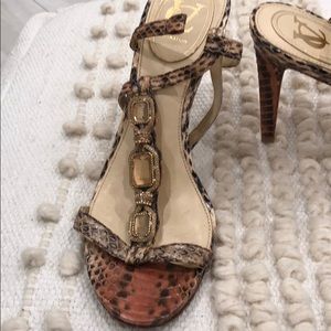 Rose and gold snakeskin heels